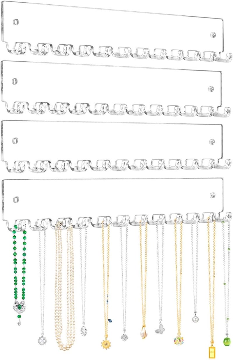 milylove Acrylic Necklace Holder 4 Pack Wall Mounted Necklace Organizer Hanging Jewelry Organizer with 12 Hooks for Necklaces, Bracelets, Rings and Bangles Display - Image 1